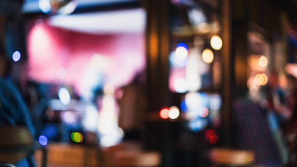istock Small singing stage in the restaurant , Empty restaurant bar blurred abstract background for use 1778423147