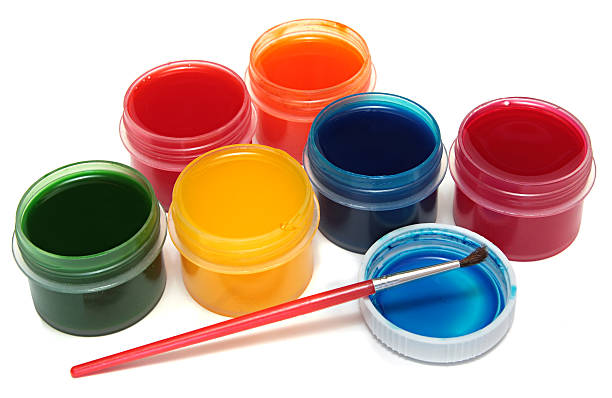istock Children's paints in jars and brush 177842968