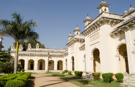 The ornate Northern Courtyard of the historic Chowmahalla Palace.  At one time home to the Nizams of Hyderabad.  Built in the 18th century and now open to the public.