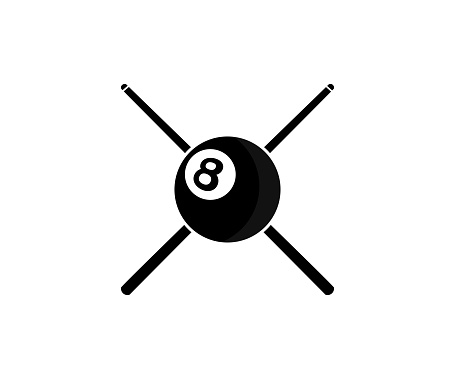 Billiard, 8-ball. Badge for billiard club. Pool room, 8-ball. Emblem, poster vector design and illustration.
