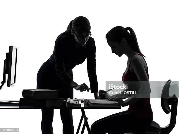 Teacher Woman Mother Teenager Girl Studying Silhouette Stock Photo - Download Image Now