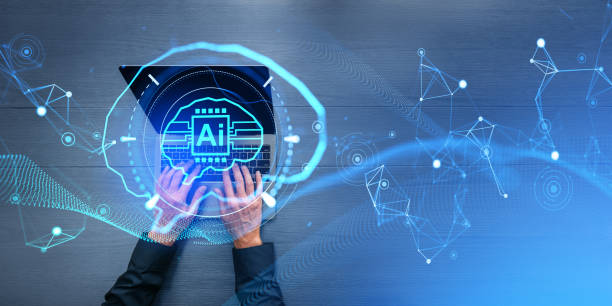 istock Businessman finger texting in laptop, AI hologram and machine learning 1778464556