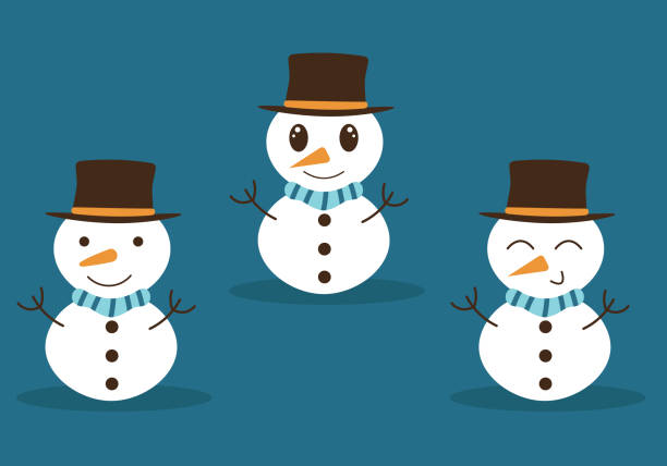 set of snowmen in flat style on a blue background. winter symbol, icon. design element for christmas or new year cards. - 動畫 幅插畫檔、美工圖案、卡通及圖標