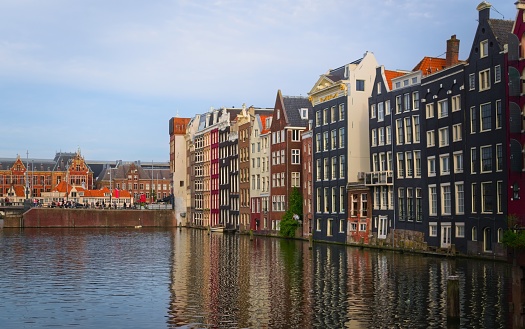 Row houses by the canal in Amsterdam, Netherlands.