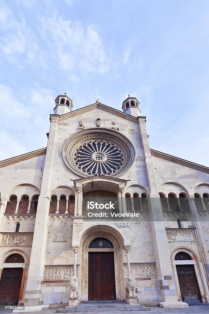 front view of Modena Cathedral, Italy facade of medieval Modena Cathedral, Italy Ancient Stock Photo