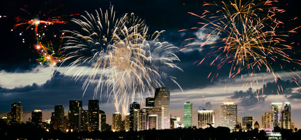 istock Happy New Year Fireworks on Miami. 1778475006