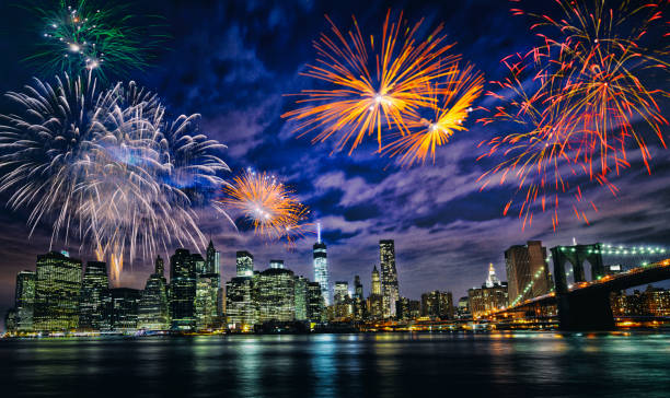 istock Happy New Year Fireworks on  Lower Manhattan Brooklyn Bridge. 1778480774
