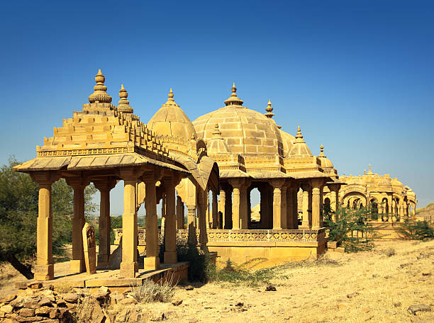 cenotaphs in Bada Bagh - Jaisalmer India cenotaphs in Bada Bagh - Jaisalmer Rajasthan India jaisalmer stock pictures, royalty-free photos & images