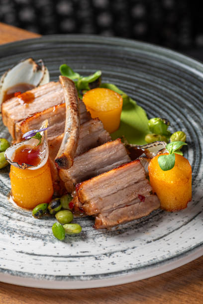 Pork ribs with Edamame bean puree and salsa sauce.