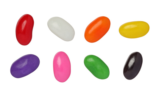 Jellybeans isolated on white background, close up