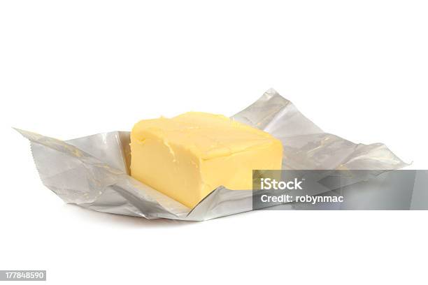 Foto de Manteiga Em Papel Alumínio e mais fotos de stock de Manteiga - Manteiga, Papel De Embrulho - Material, Alimentação Não-saudável