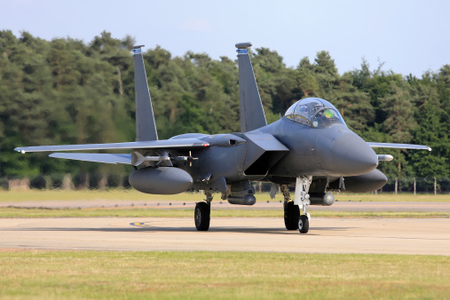 Modern Fighter Jet (F-15 Eagle) taxiing prior to launch