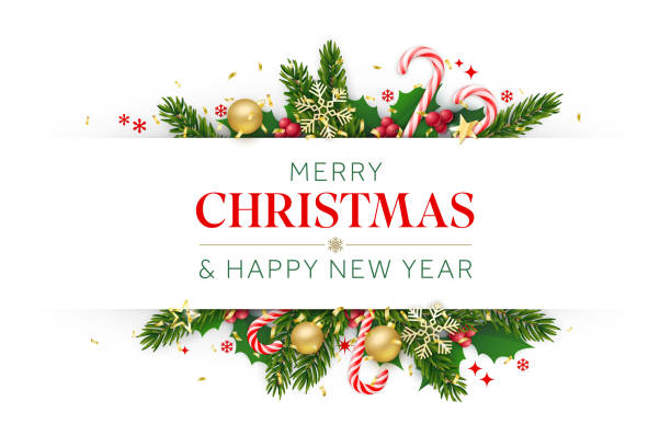 ilustrações de stock, clip art, desenhos animados e ícones de merry christmas and happy new year card - christmas holiday vacations candy cane