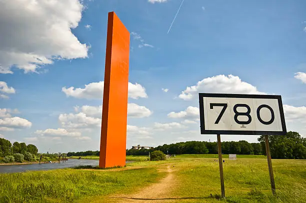 view of the landmark called rhine orange at the crossing of rhine and ruhr