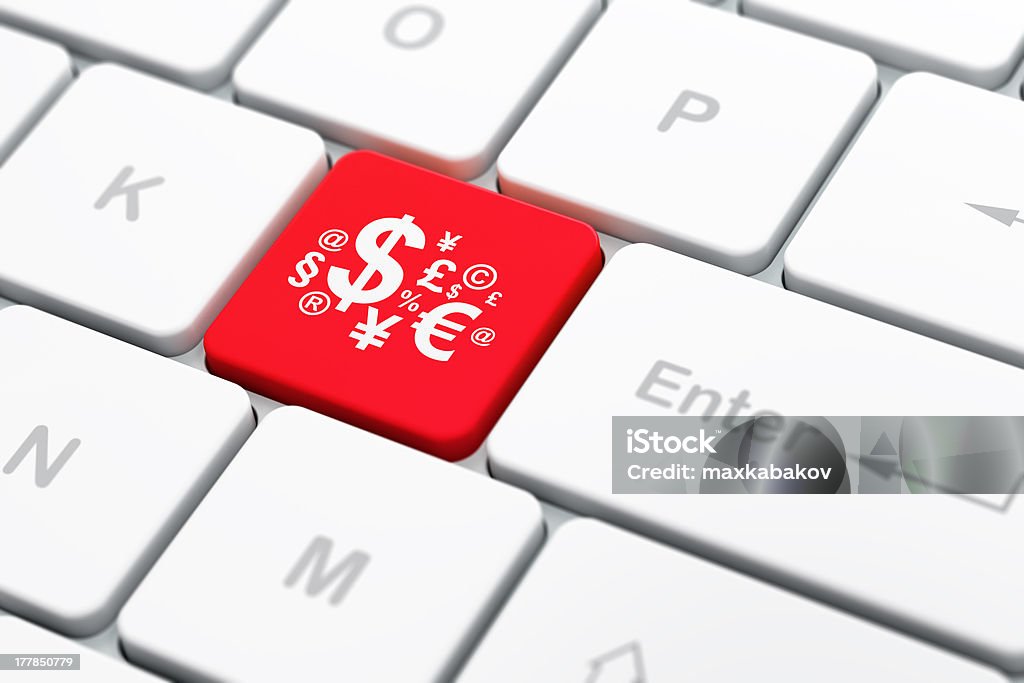 Business concept: Finance Symbol on computer keyboard background Business concept: computer keyboard with Finance Symbol icon on enter button background, selected focus, 3d render Abstract Stock Photo