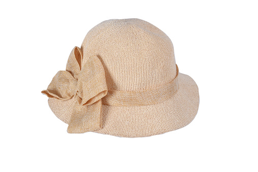 hat style straw hat with black ribbon isolated on white background, straw hat for woman and man head protection image