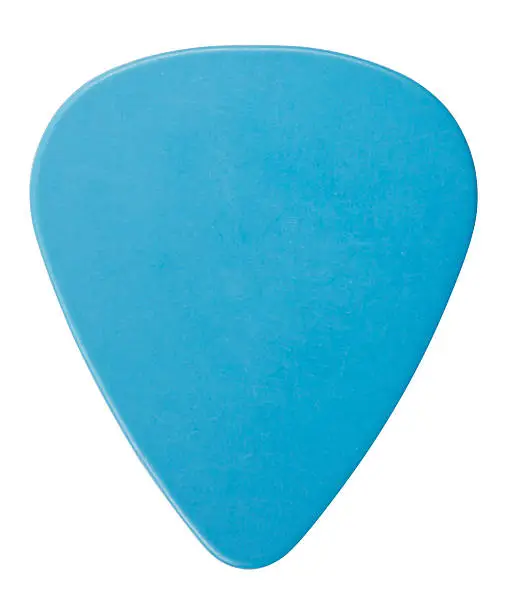 blue plastic guitar plectrum, isolated on white