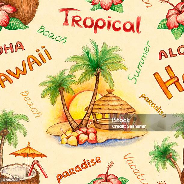 Иллюстрация Тропический Рай — стоковая векторная графика и другие изображения на тему Акварельная живопись - Акварельная живопись, Бар - питейное заведение, Без людей