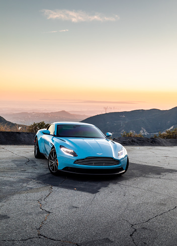 LA, CA, USA\n11/5/2023\nAston Martin DB11 in blue showing the car parked