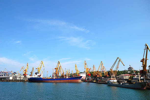 istock Port warehouse with cargoes and containers 177853081