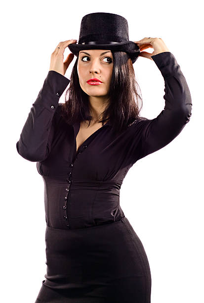 istock young beautiful woman in black tophat 177853553