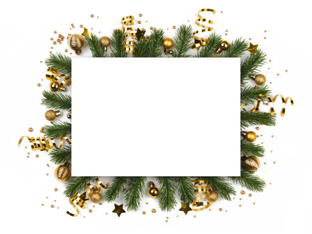 christmas frame with golden balls
