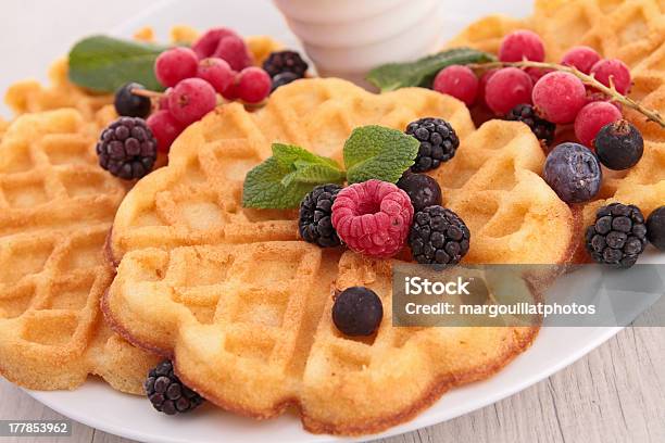 Waffle And Berry Stock Photo - Download Image Now - Baked, Baked Pastry Item, Belgian Culture