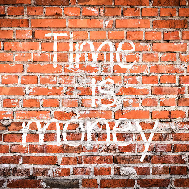 istock Time is money, business words on brick wall 177854587