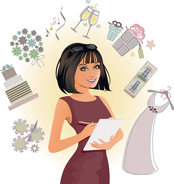 свадебные и организатор мероприятий - wedding reception wine party women stock illustrations