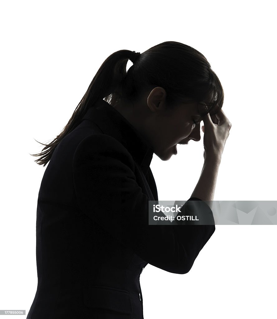 silhouette de femme d'affaires Mal de tête fatiguée - Photo de Femmes libre de droits