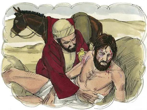 "Jesus told the story of a man who was robbed and left to die on the side of the rode. Another man passed by and stopped to help him despite what might happen to him after helping the hurt man. Read the story in the tenth chapter of the book of Luke in the New Testament of the Bible.The Bible Art Library is a collection of commissioned biblical paintings. During the late 1970s and early 1980s, under a work-for-hire contract, artist Jim Padgett created illustrations for 208 Bible stories encompassing the entire Bible from Genesis through Revelation. There are over 2200 high-quality, colorful, and authentic illustrations. The illustrations are high quality, biblically and culturally accurate, supporting the reality of the stories and bringing them to life. They can be used to enhance communication of Bible stories in printed, video, digital, and/or audio forms."