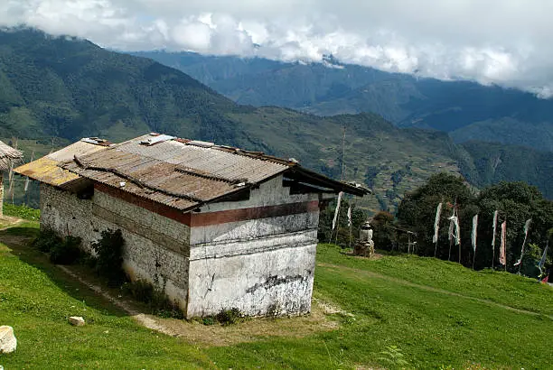 Bhutan, homes in mountain village Wamrong
