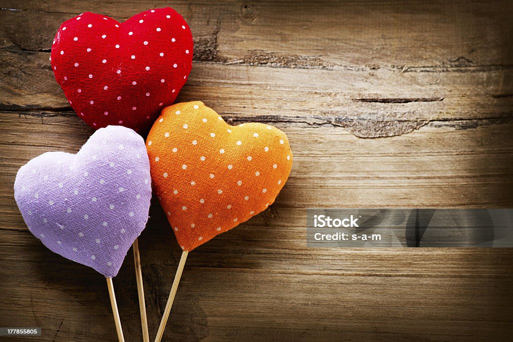 Valentines Handmade Hearts Valentines Vintage Handmade Hearts over Wooden Background Backgrounds Stock Photo