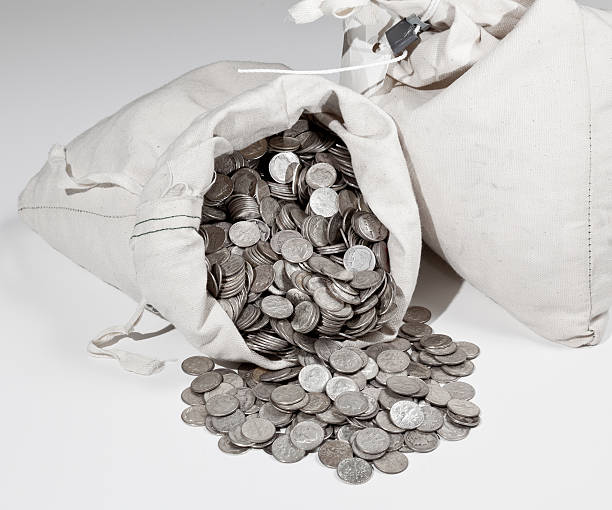 istock Bag of silver coins 177856347