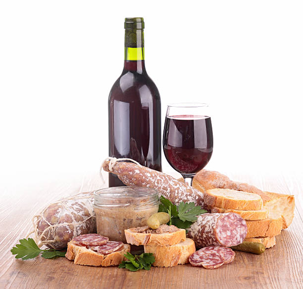 istock composition with wine,meat spread and sausages 177856450