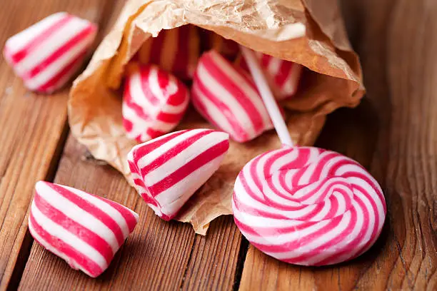 traditional striped peppermint rock candy