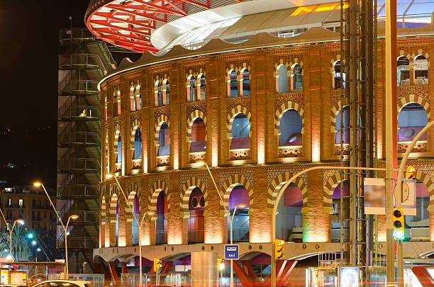 Bullfighter Arena in Barcelona with lights around