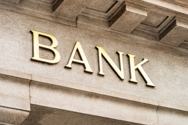 Traditional Bank sign stock photo