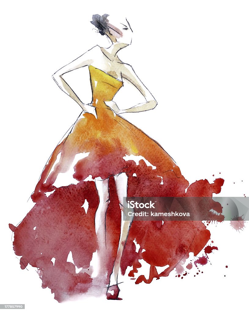 Red dress fashion illustration, watercolor painting Red dress fashion illustration, watercolor painting, hand painted Fashion stock illustration