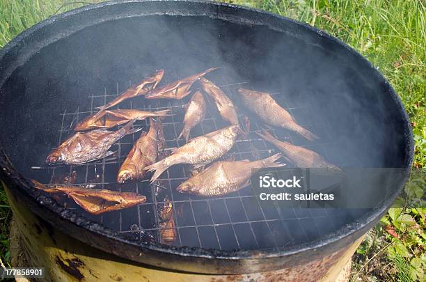 Nahaufnahme Des Fish Rauchen Für Speisen In Retrohemd Stockfoto und mehr Bilder von Räucherei