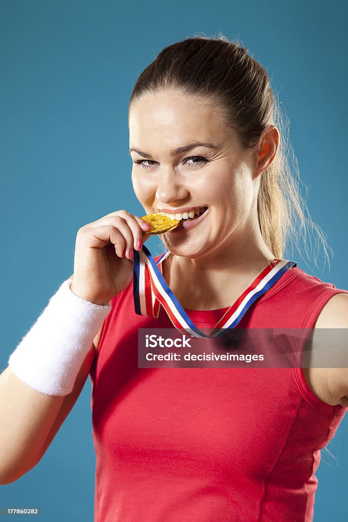 Feliz jovem atleta - Foto de stock de Medalha royalty-free