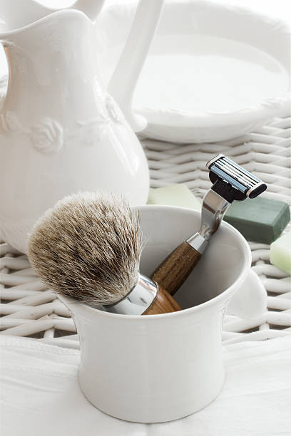 Shaving Tools with Washbasin Shaving Tools with Washbasin nassrasur stock pictures, royalty-free photos & images