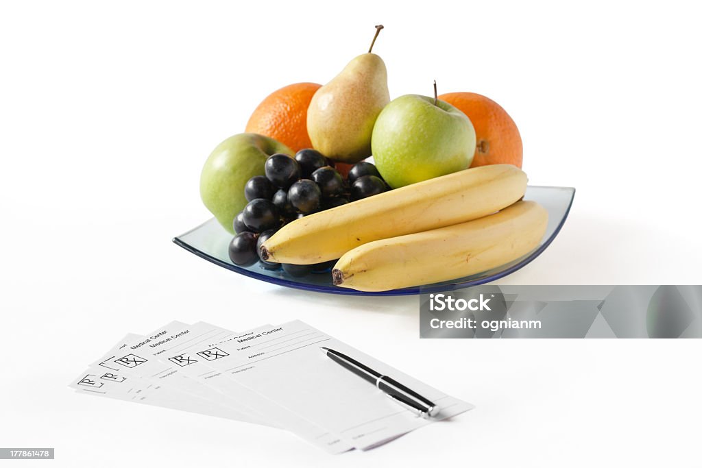 Diferentes frutas receitas e caneta - Foto de stock de Alimentação Saudável royalty-free