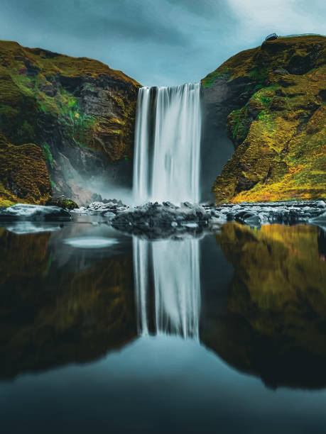 skogafoss waterfall iceland It is a waterfall in southern Iceland, seen from below skogafoss stock pictures, royalty-free photos & images