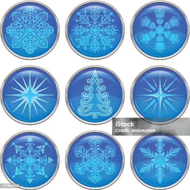 Conjunto De Botões De Natal - Arte vetorial de stock e mais imagens de Azul - Azul, Conjunto de ícones, Círculo