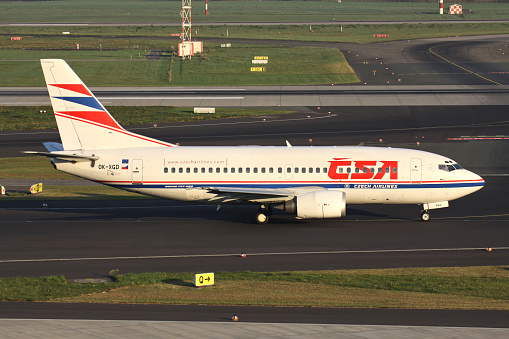 Düsseldorf, Germany - October 2, 2011: CSA Czech Airlines Boeing 737-500 with registration OK-XGD on taxiway at Düsseldorf Airport.