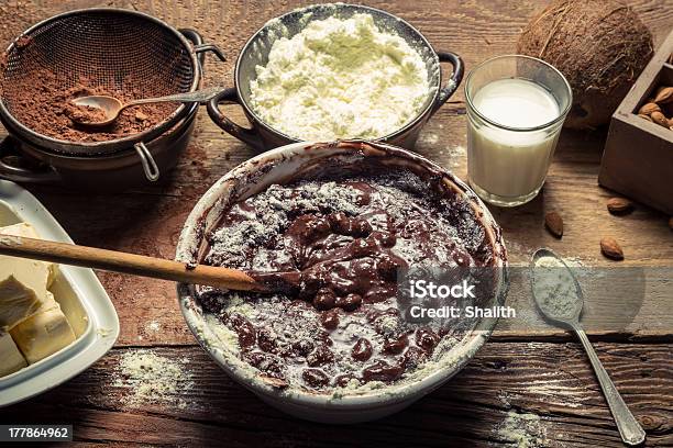 Ingredients For Homemade Chocolate With Nuts Stock Photo - Download Image Now - Brownie, Close-up, Sticky