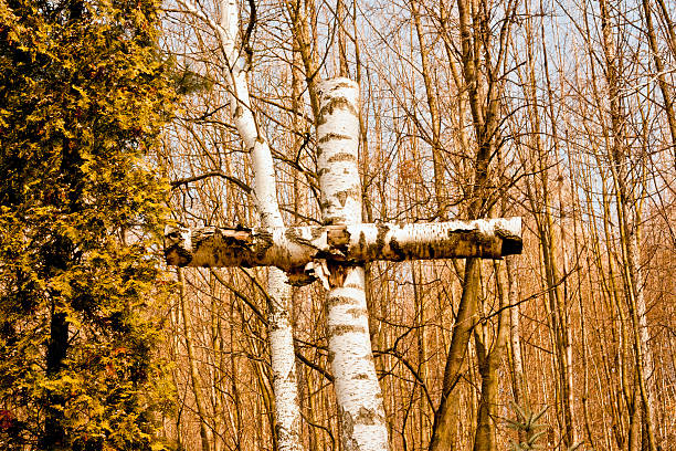 wooden cross reminding about people murdered in Pinczow
