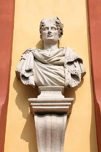 Tiberius bust in Modena, Italy - Emilia-Romagna region. Famous emperor of Rome.