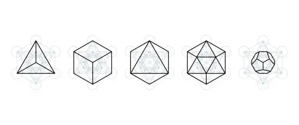 Vector illustration of Platonic solids extracted from Metatrons cube, deriverd from Flower of Life